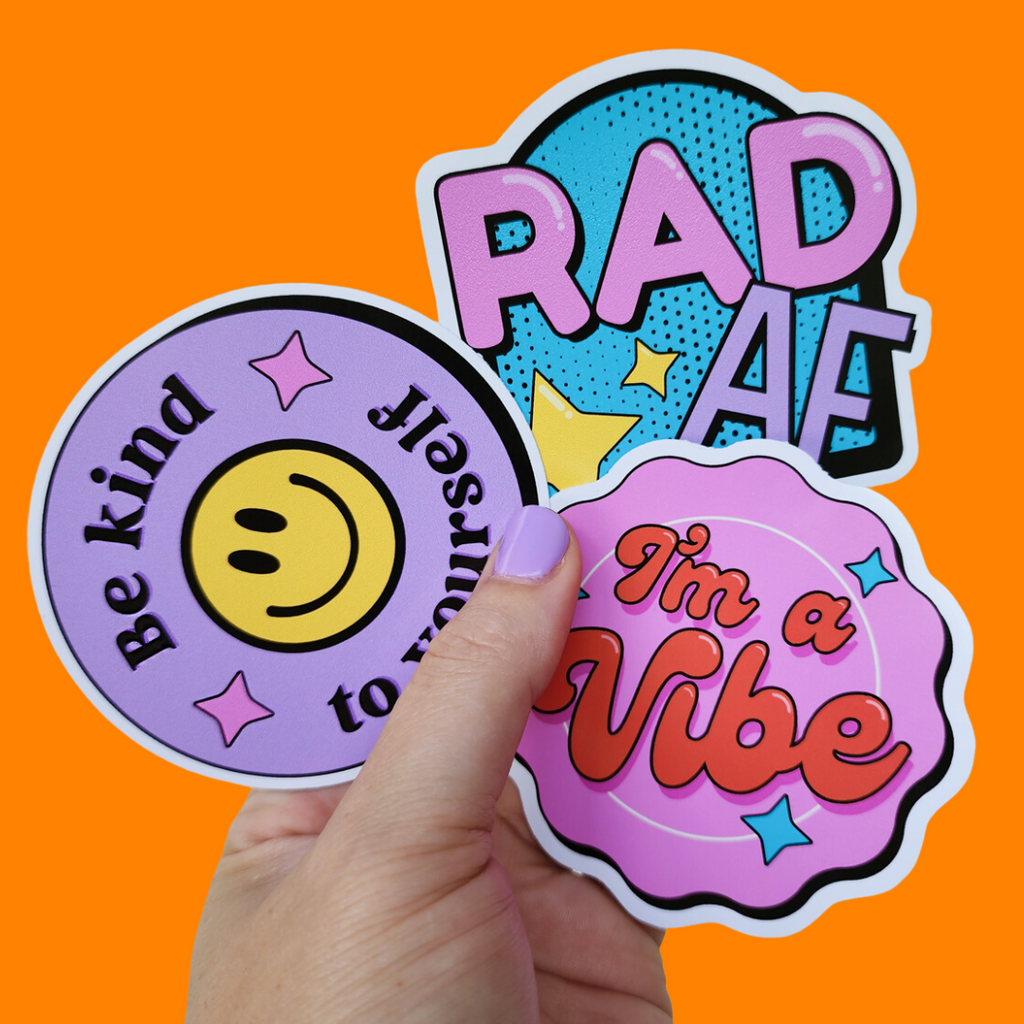 Retro, colourful vinyl stickers - waterproof and UV resistant for indoor and outdoor use.