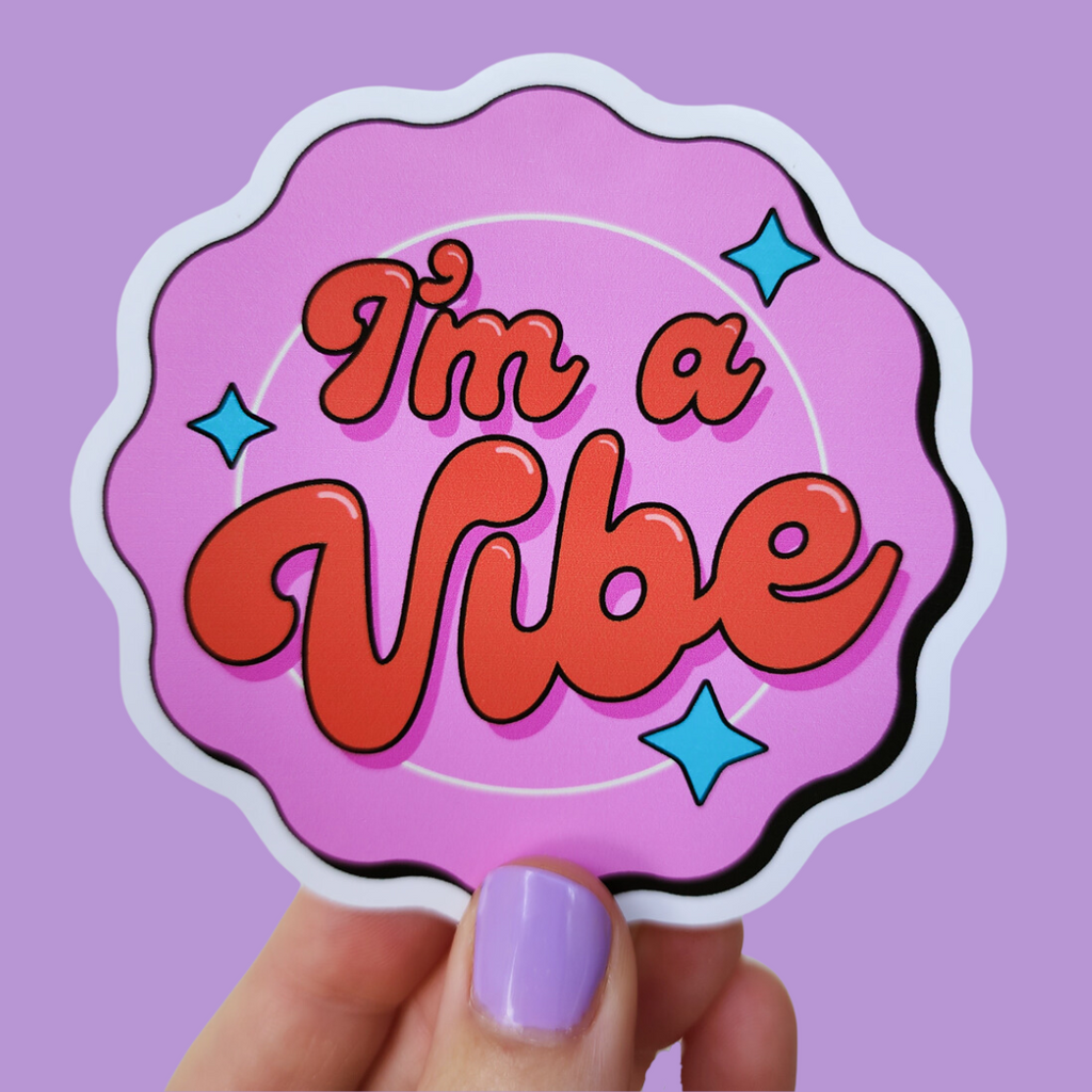 Retro, colourful I'm a Vibe vinyl sticker - waterproof and UV resistant for indoor and outdoor use.