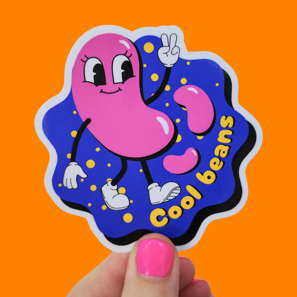 Retro, colourful Cool Beans vinyl sticker - waterproof and weather resistant for indoor and outdoor use.